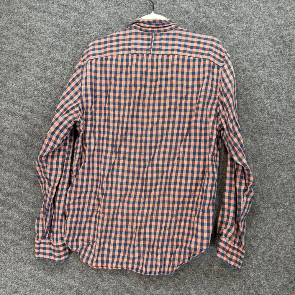 Banana Republic Camden Fit Shirt Mens Large‎ Orange Gingham 100% Linen Button Up